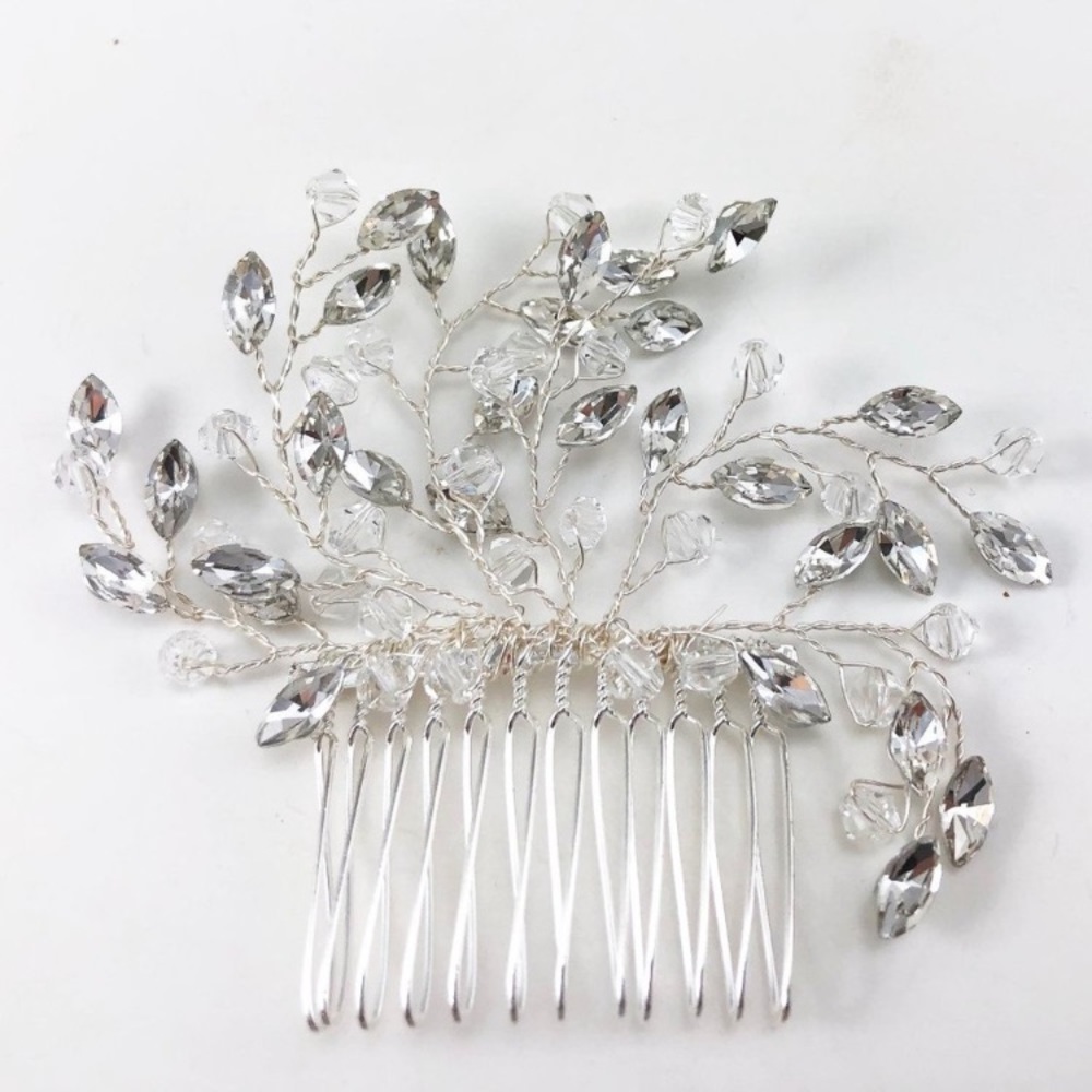 Crystal Silver Metal & Wire Bridal Hair Comb 4x3 BHLDN LIKE NEW